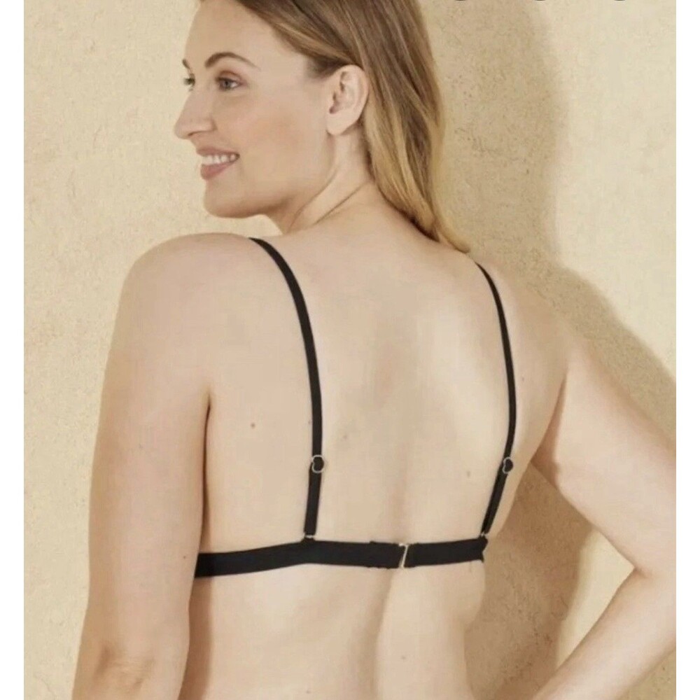 SHADE & SHORE Ribbed Triangle Adjustable Bikini Top BLACK Medium 8-10 - Picture 2 of 9